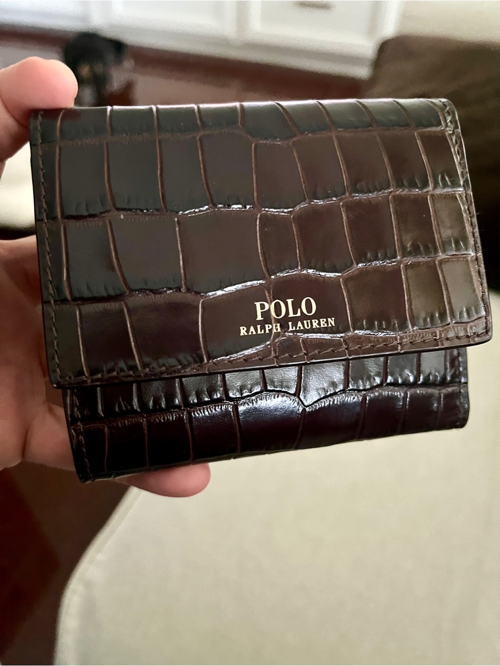 Polo by Ralph Lauren Dark Brown Croc-Embossed trifold wallet
